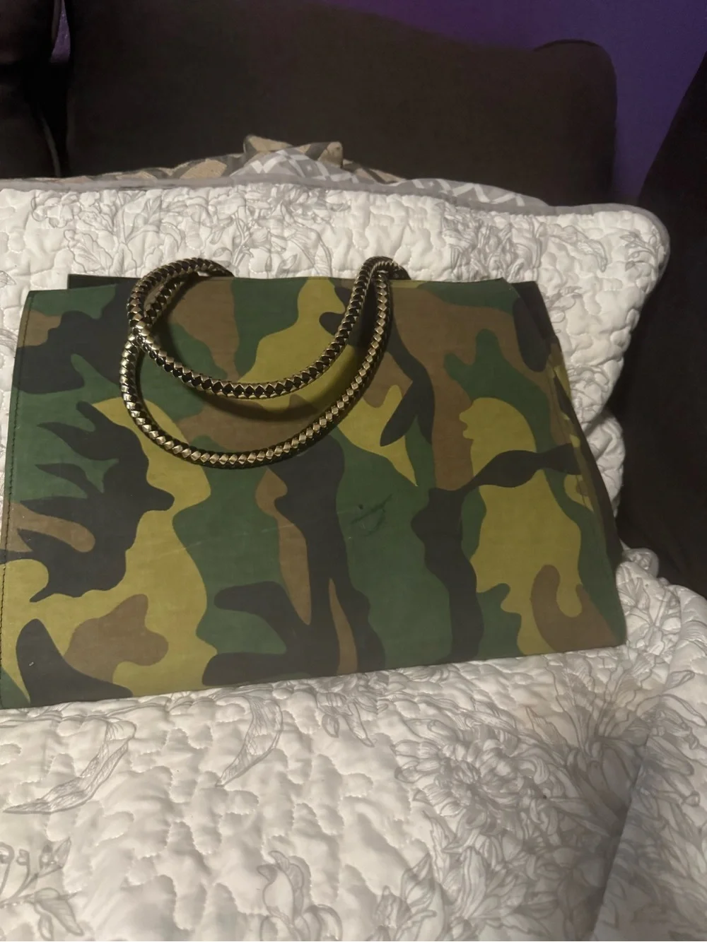 Camouflage Tote Bag with Gold/Black Handles